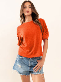 WOMEN'S SHORT RUCHED SLEEVE SOLID TOP