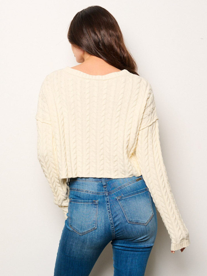 WOMEN'S LONG SLEEVE KNITTED CROP TOP