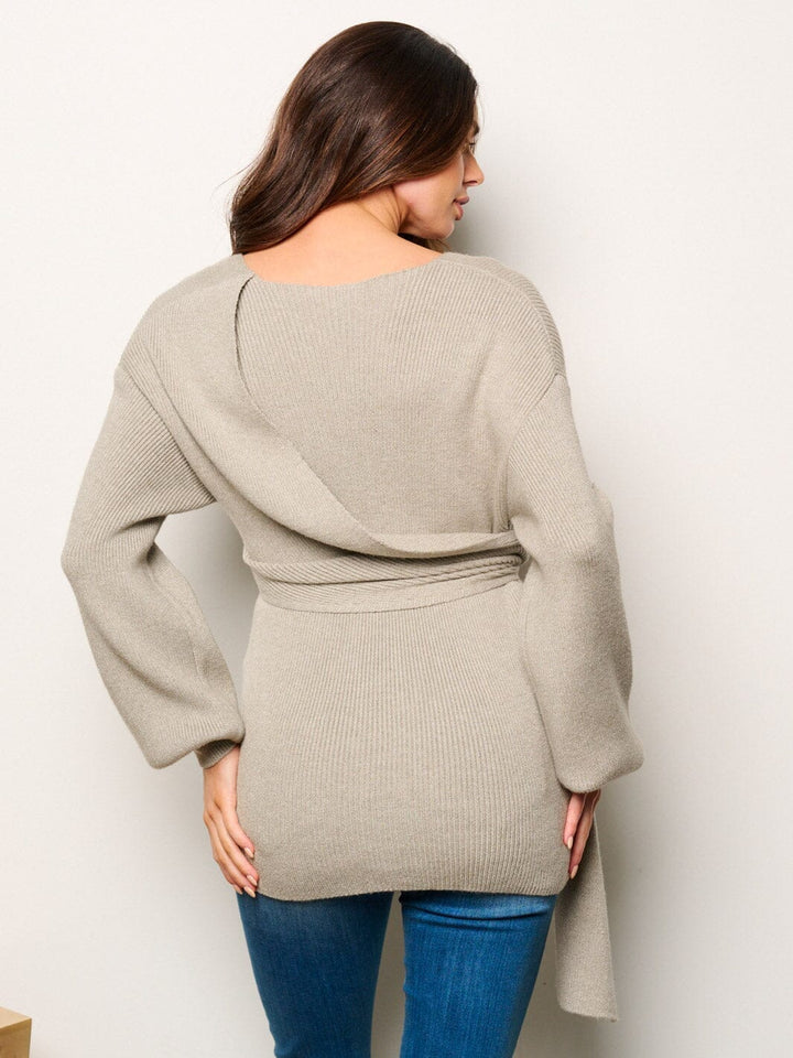 WOMEN'S LONG SLEEVE SURPLICE RIBBED TOP