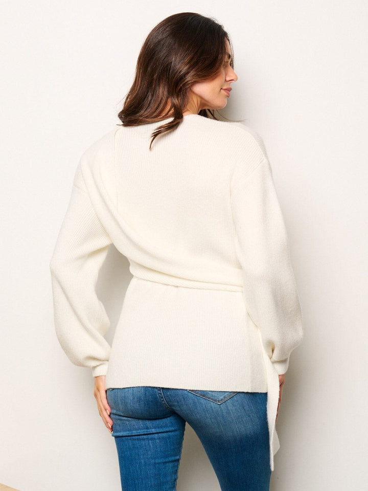 WOMEN'S LONG SLEEVE SURPLICE RIBBED TOP