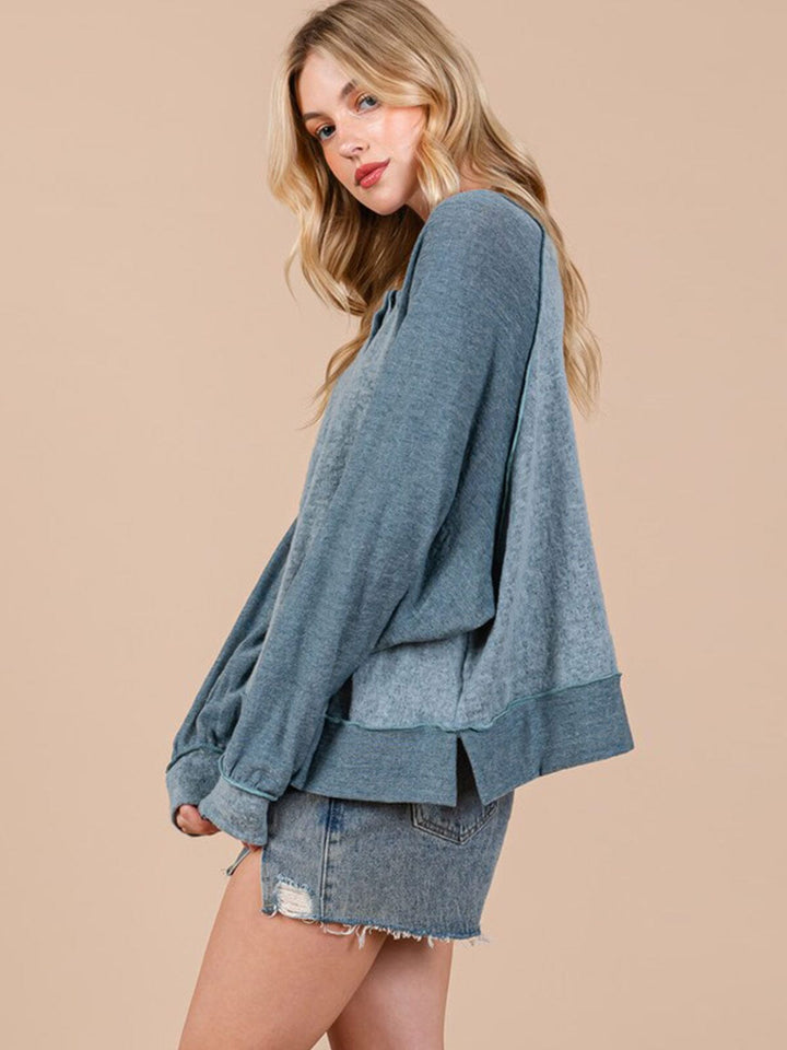 WOMEN'S LONG SLEEVE BUTTON UP TOP