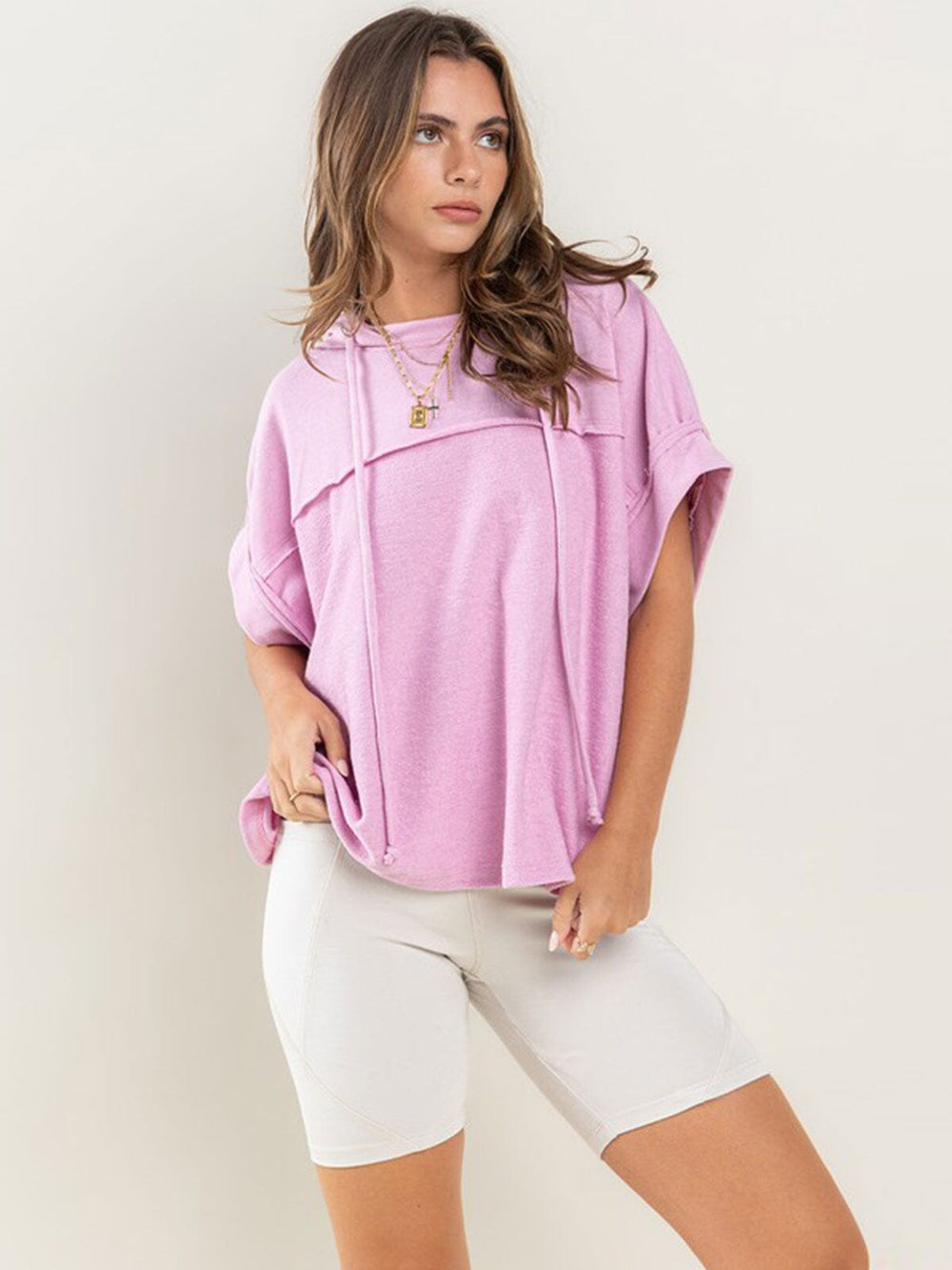 WOMEN'S SHORT SLEEVE HOODED TOP