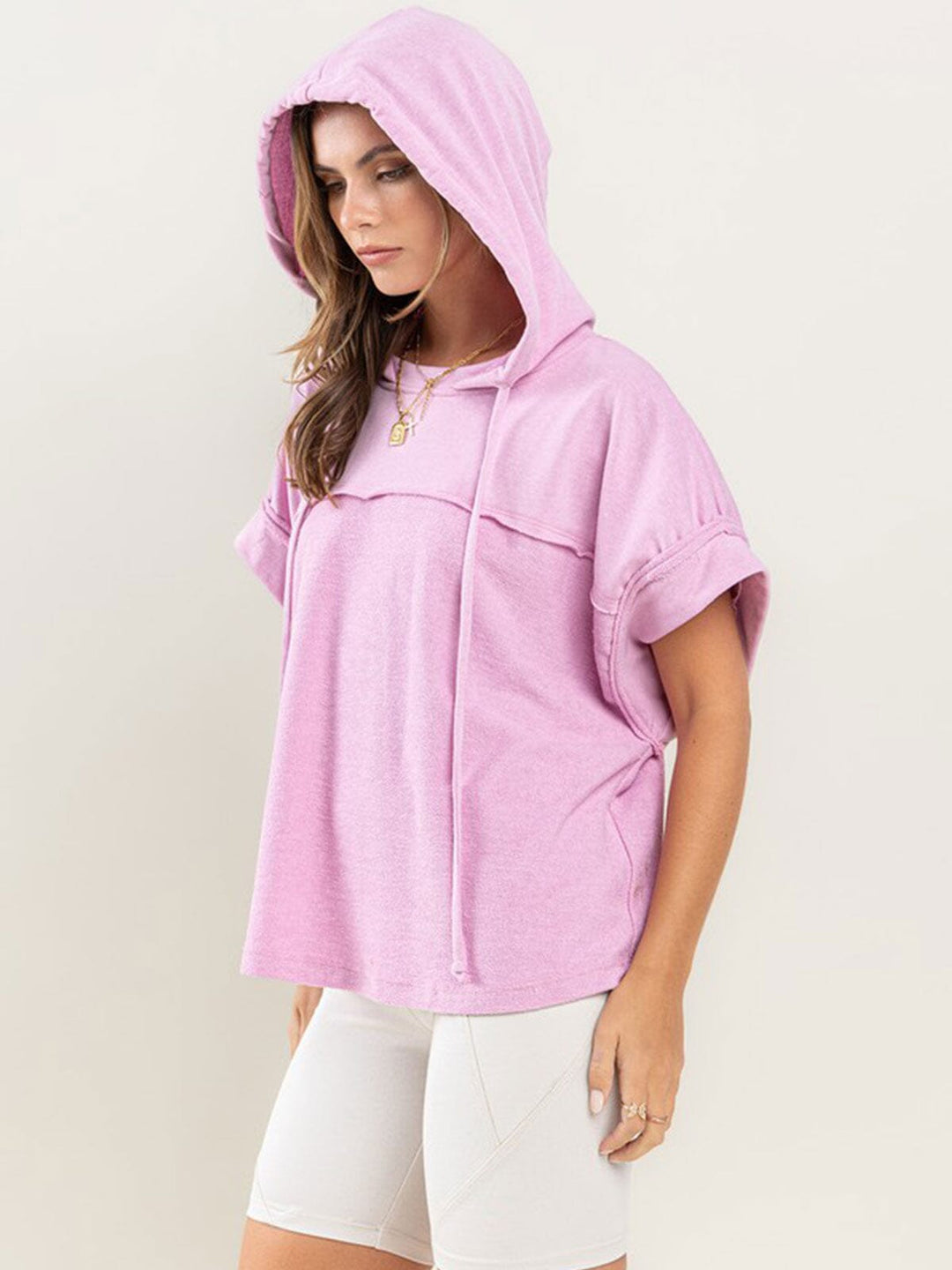 WOMEN'S SHORT SLEEVE HOODED TOP
