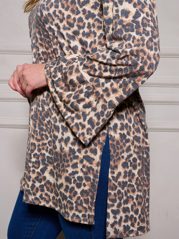 PLUS SIZE LONG SLEEVE ANIMAL PRINT TUNIC BLOUSE TOP