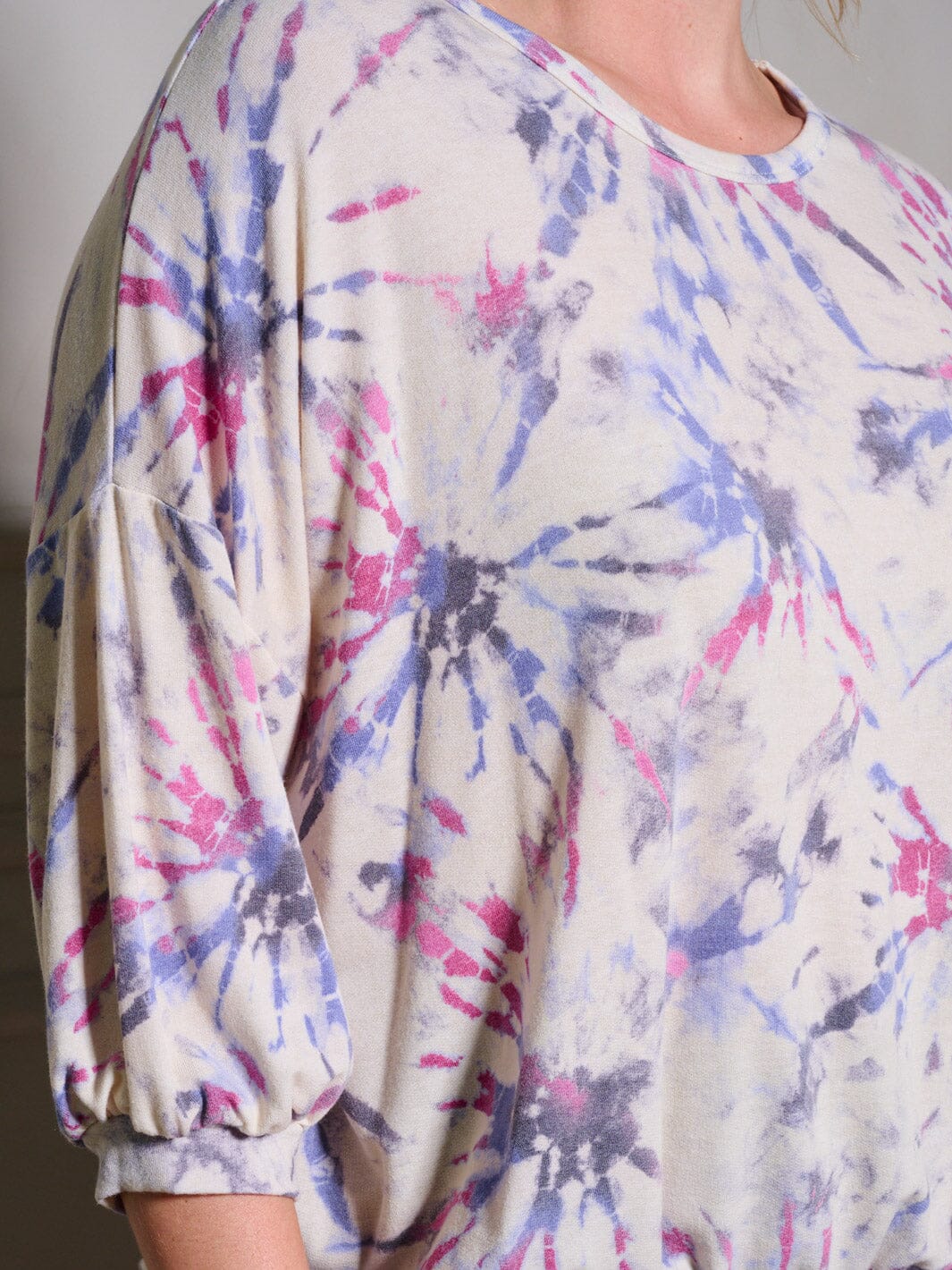 PLUS SIZE 3/4 SLEEVE TIE DYE PRINT TUNIC BLOUSE TOP