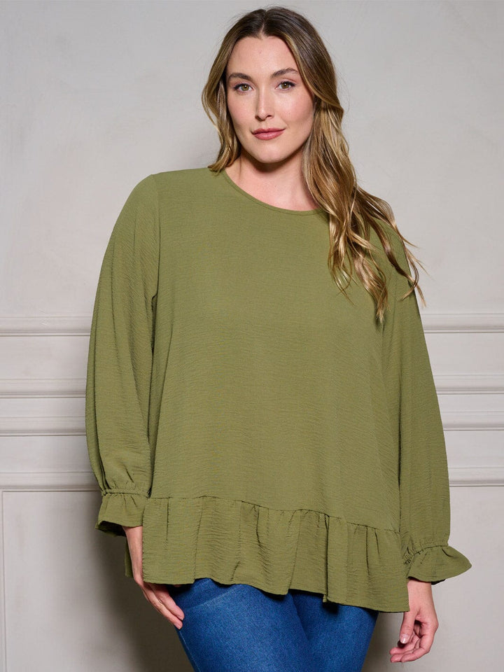 PLUS SIZE LONG SLEEVE RUFFLE TUNIC BLOUSE TOP