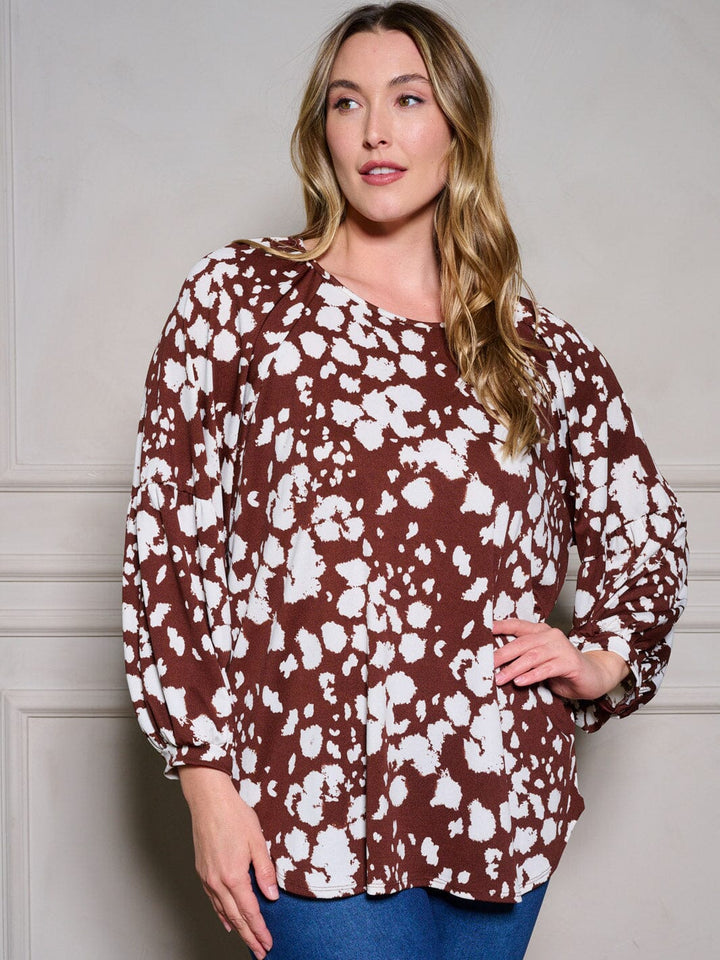 PLUS SIZE LONG SLEEVE ANIMAL PRINT TUNIC BLOUSE TOP