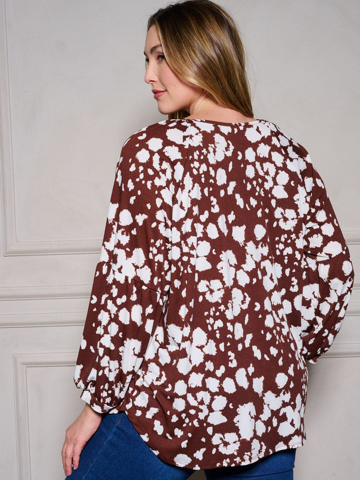 PLUS SIZE LONG SLEEVE ANIMAL PRINT TUNIC BLOUSE TOP