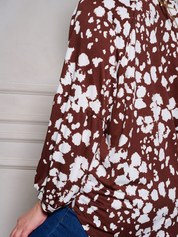 PLUS SIZE LONG SLEEVE ANIMAL PRINT TUNIC BLOUSE TOP