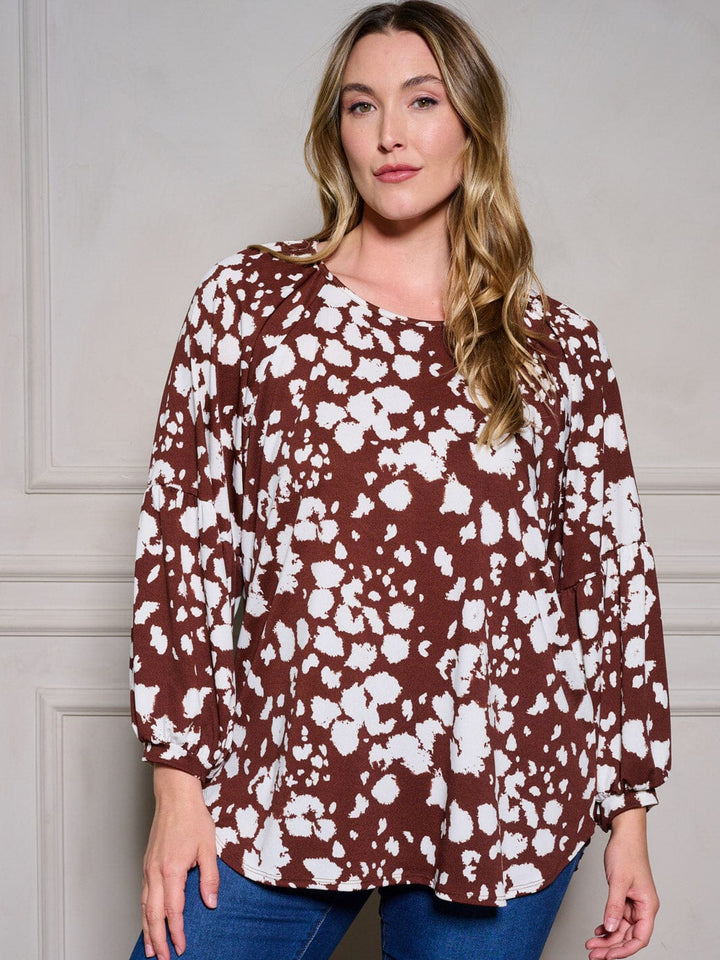PLUS SIZE LONG SLEEVE ANIMAL PRINT TUNIC BLOUSE TOP
