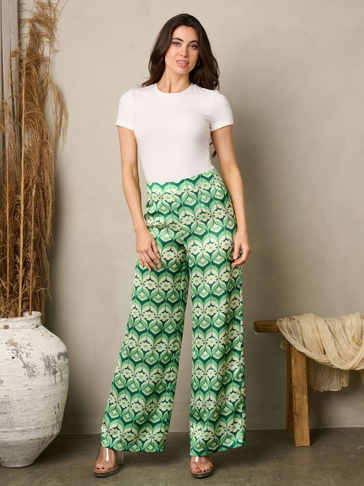 WOMEN'S WIDE LEG MULTI PRINT PANTS