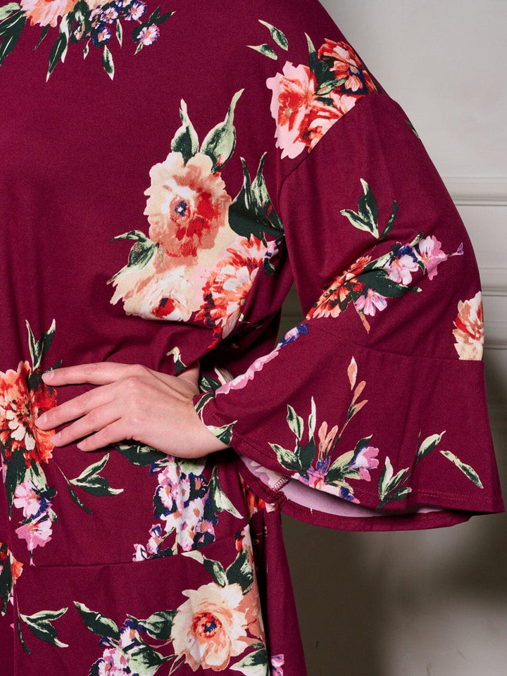 PLUS SIZE LONG RUFFLE SLEEVE FLORAL TUNIC BLOUSE TOP