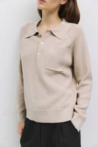 WOMEN'S LONG SLEEVE BUTTON UP FRONT POCKET RIBBED TOP