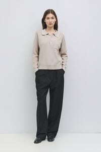 WOMEN'S LONG SLEEVE BUTTON UP FRONT POCKET RIBBED TOP