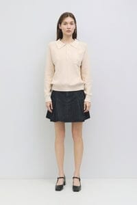 WOMEN'S LONG SLEEVE BUTTON UP FRONT POCKET RIBBED TOP