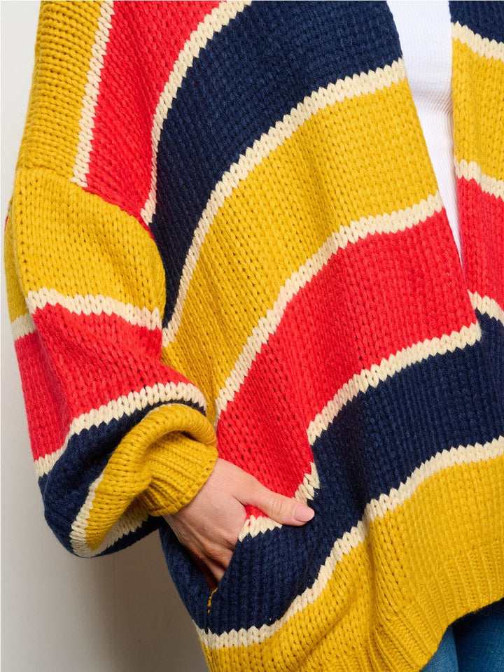 WOMEN'S LONG PUFF SLEEVE OPEN FRONT COLORBLOCK CARDIGAN