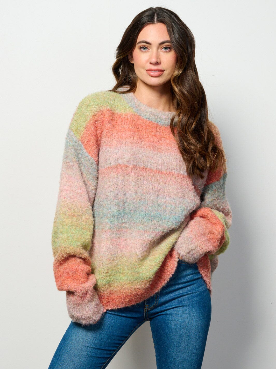 WOMEN'S LONG SLEEVE MULTI COLORS PULLOVER SWEATER