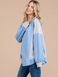 WOMEN'S LONG SLEEVE RUFFLE BOTTOM HEM COLORBLOCK TOP