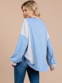WOMEN'S LONG SLEEVE RUFFLE BOTTOM HEM COLORBLOCK TOP