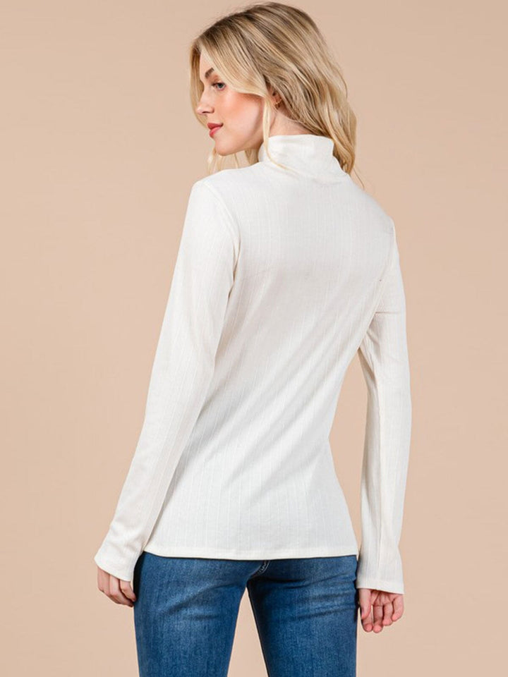 WOMEN'S LONG SLEEVE TURTLE NECK FRONT RUCHED TOP