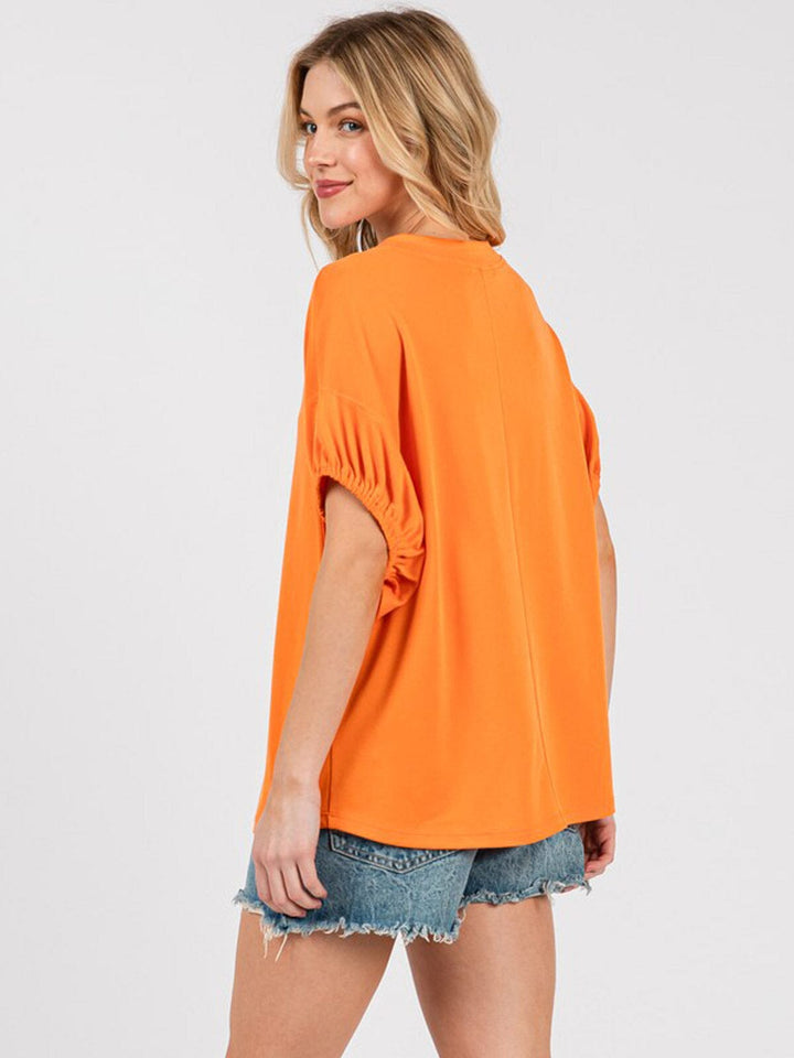 WOMEN'S SHORT SLEEVE V-NECK SOLID BLOUSE