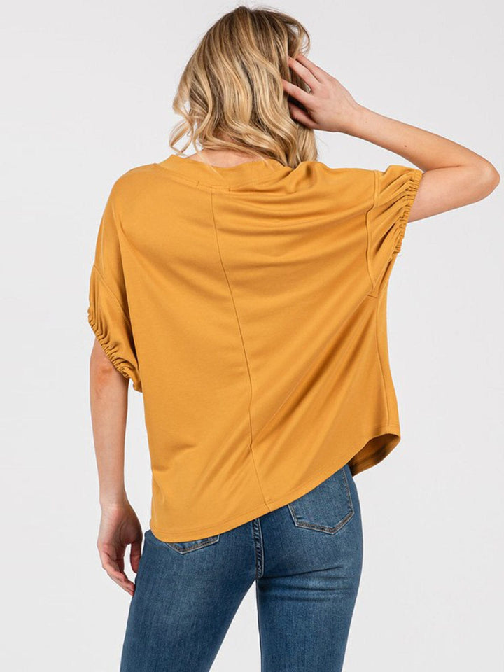 WOMEN'S SHORT SLEEVE V-NECK SOLID BLOUSE