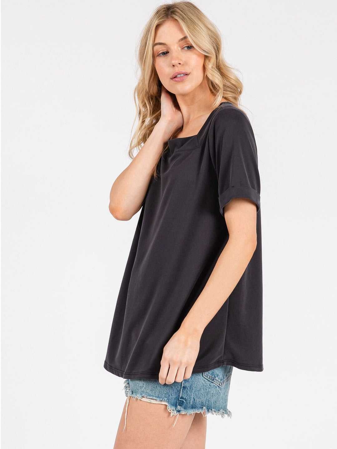 WOMEN'S SHORT SLEEVE SQUARE NECK BLOUSE