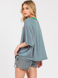 WOMEN'S SHORT SLEEVE COLORBLOCK STRIPES TOP