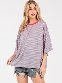 WOMEN'S SHORT SLEEVE COLORBLOCK STRIPES TOP