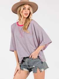 WOMEN'S SHORT SLEEVE COLORBLOCK STRIPES TOP