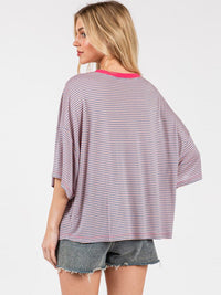 WOMEN'S SHORT SLEEVE COLORBLOCK STRIPES TOP