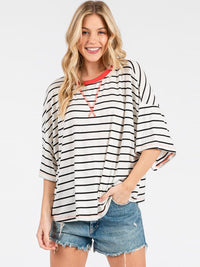 WOMEN'S SHORT SLEEVE COLORBLOCK STRIPES TOP