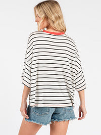 WOMEN'S SHORT SLEEVE COLORBLOCK STRIPES TOP