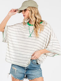 WOMEN'S SHORT SLEEVE COLORBLOCK STRIPES TOP