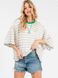 WOMEN'S SHORT SLEEVE COLORBLOCK STRIPES TOP