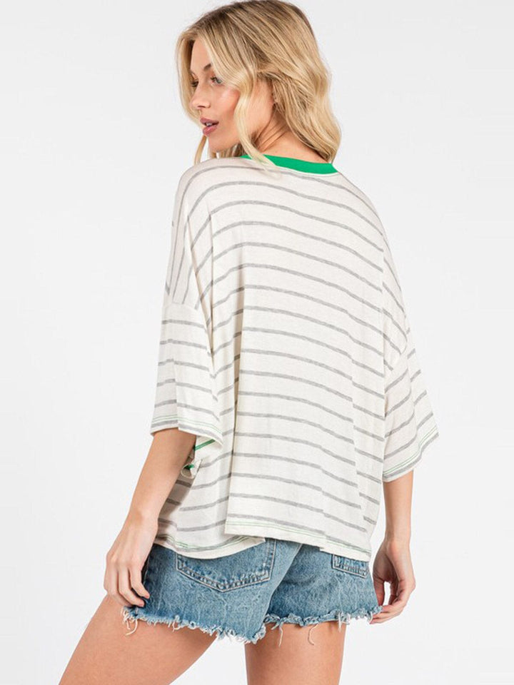 WOMEN'S SHORT SLEEVE COLORBLOCK STRIPES TOP