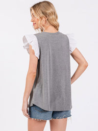 WOMEN'S SHORT RUFFLE SLEEVE CONTRAST BLOUSE