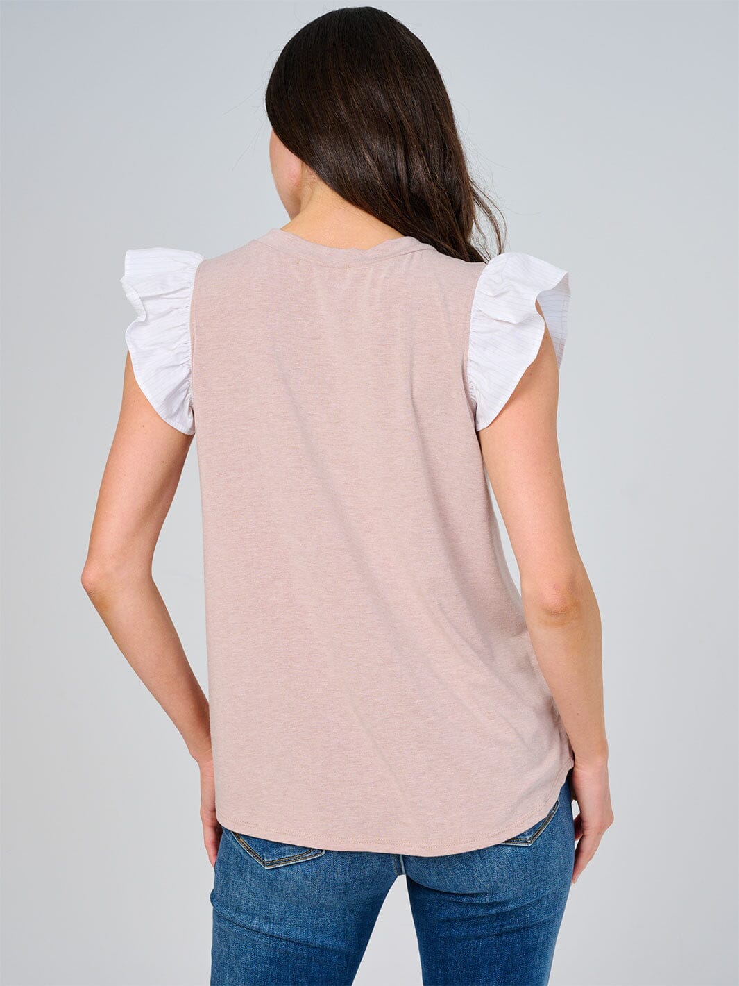 WOMEN'S SHORT RUFFLE SLEEVE CONTRAST BLOUSE