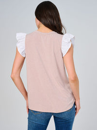 WOMEN'S SHORT RUFFLE SLEEVE CONTRAST BLOUSE