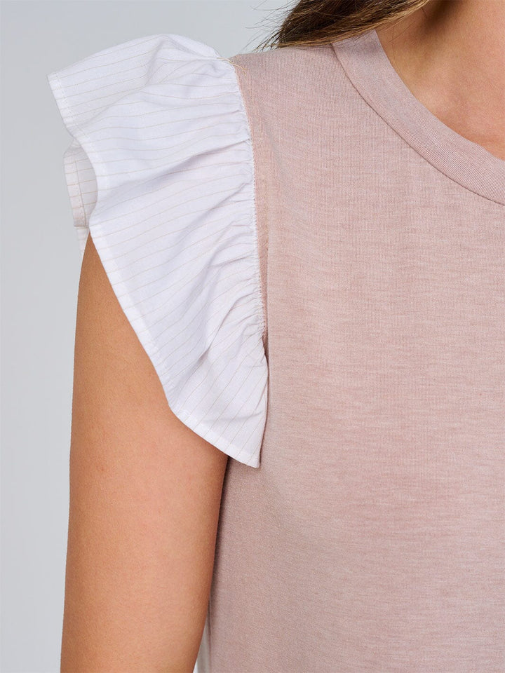 WOMEN'S SHORT RUFFLE SLEEVE CONTRAST BLOUSE