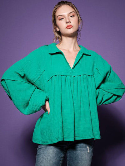 WOMEN'S LONG SLEEVE V-NECK TUNIC HIGH-LOW TOP