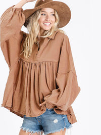 WOMEN'S LONG SLEEVE V-NECK TUNIC HIGH-LOW TOP