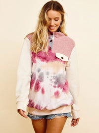 WOMEN'S LONG SLEEVE BUTTON UP TIE DYE PULLOVER SWEATER