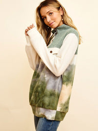 WOMEN'S LONG SLEEVE BUTTON UP TIE DYE PULLOVER SWEATER