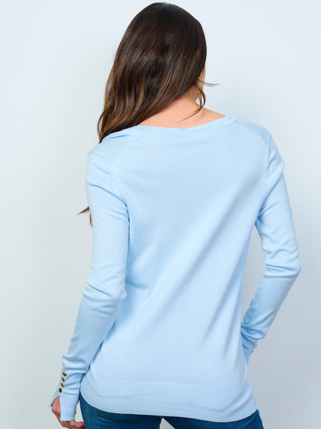WOMEN'S LONG SLEEVE V-NECK BUTTON DETAILED TOP