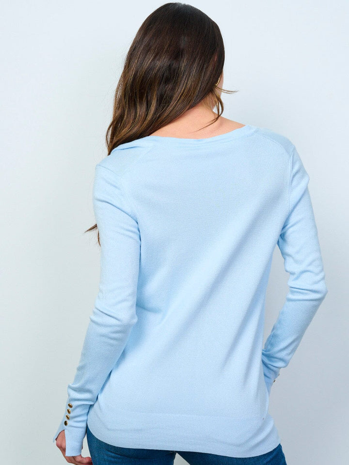 WOMEN'S LONG SLEEVE V-NECK BUTTON DETAILED TOP