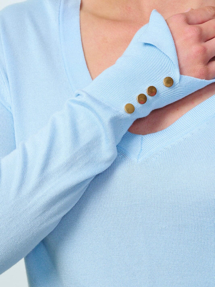 WOMEN'S LONG SLEEVE V-NECK BUTTON DETAILED TOP