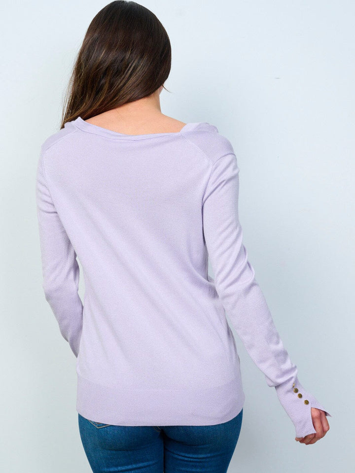 WOMEN'S LONG SLEEVE V-NECK BUTTON DETAILED TOP