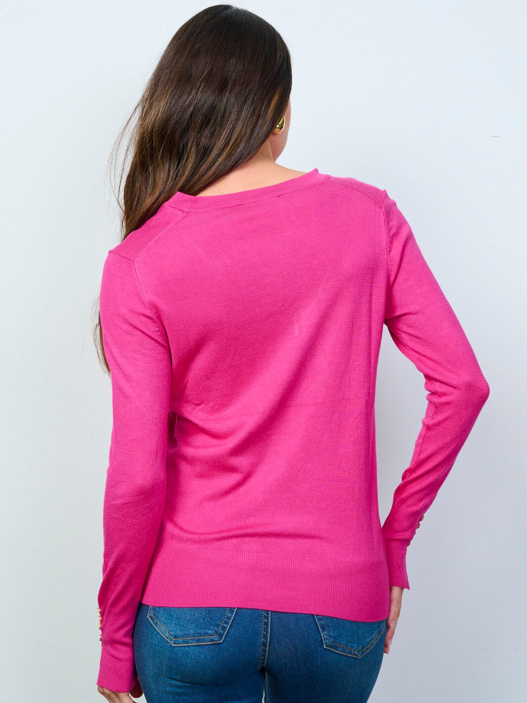 WOMEN'S LONG SLEEVE V-NECK BUTTON DETAILED TOP