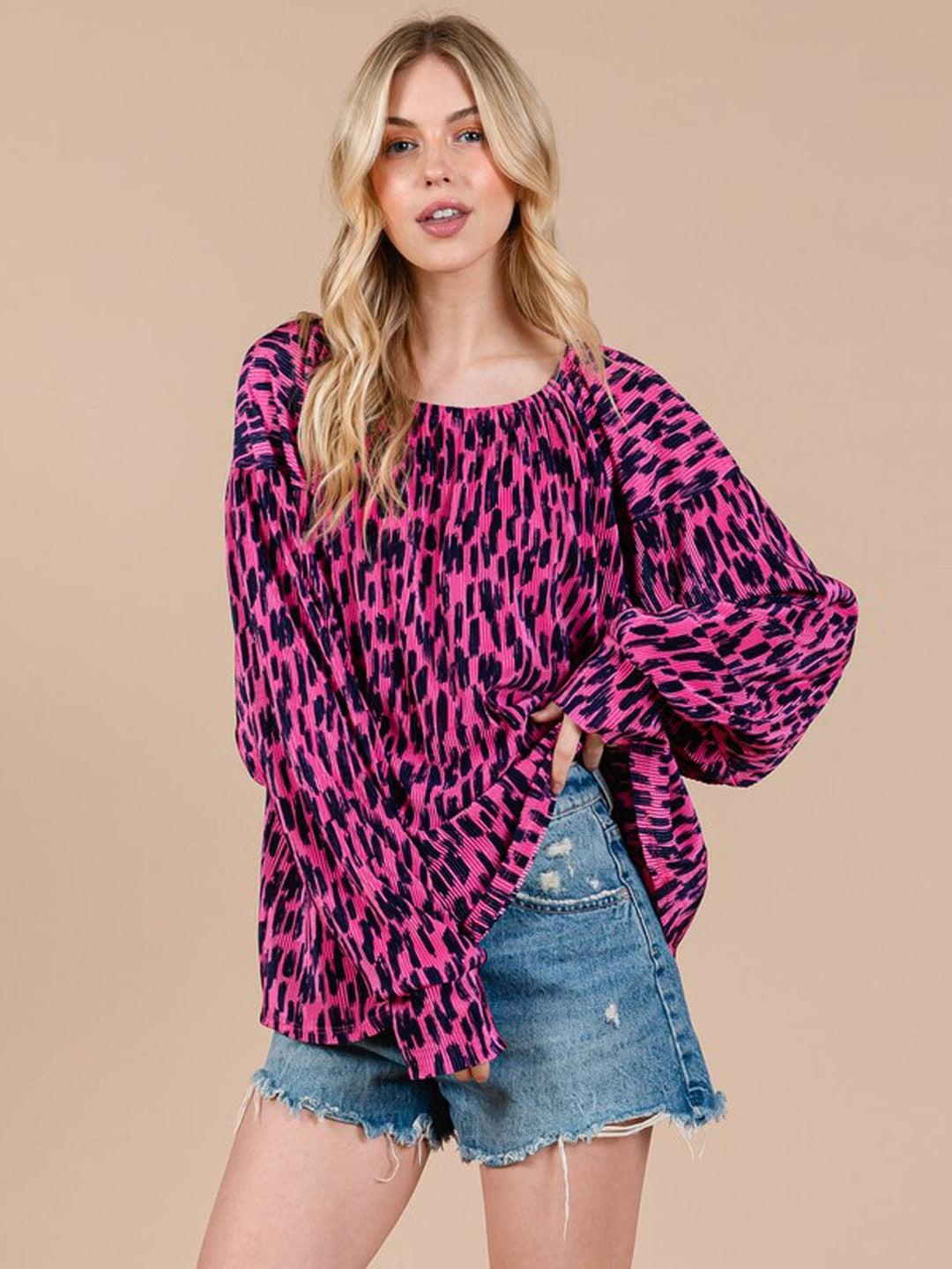 WOMEN'S LONG SLEEVE ANIMAL PRINT TUNIC BLOUSE